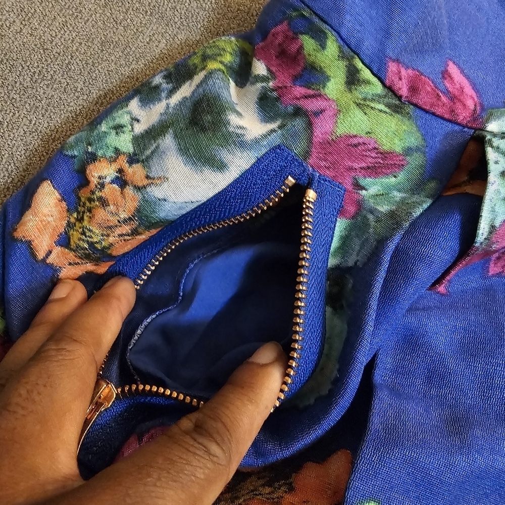 Anthro Maeve Blue Floral Silk Blend Boho Casual Lined Midi Skirt Size 8 - Picture 4 of 10
